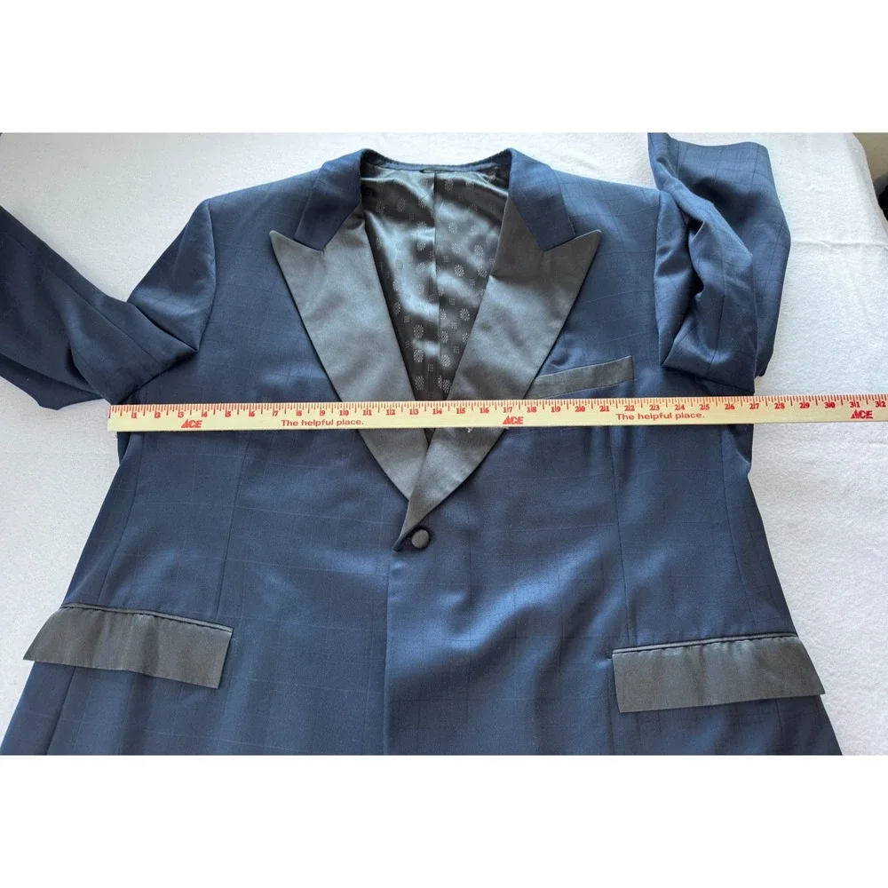 Lou‎ Myles Men's 52 Navy Blue Tuxedo 3 Piece Suit Vest 47x28 Satin Trim VTG